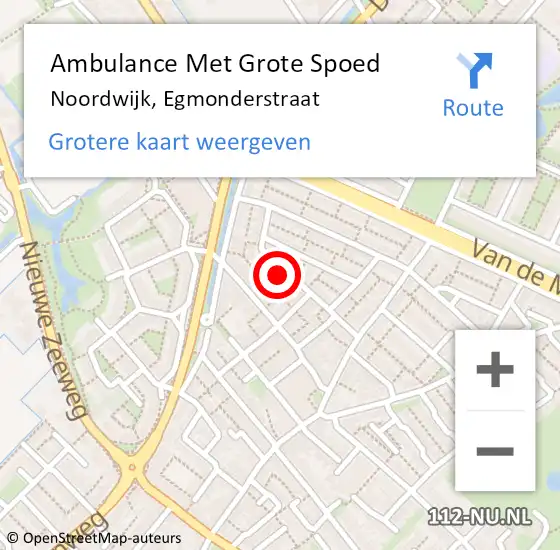 Locatie op kaart van de 112 melding: Ambulance Met Grote Spoed Naar Noordwijk, Egmonderstraat op 19 oktober 2023 20:18