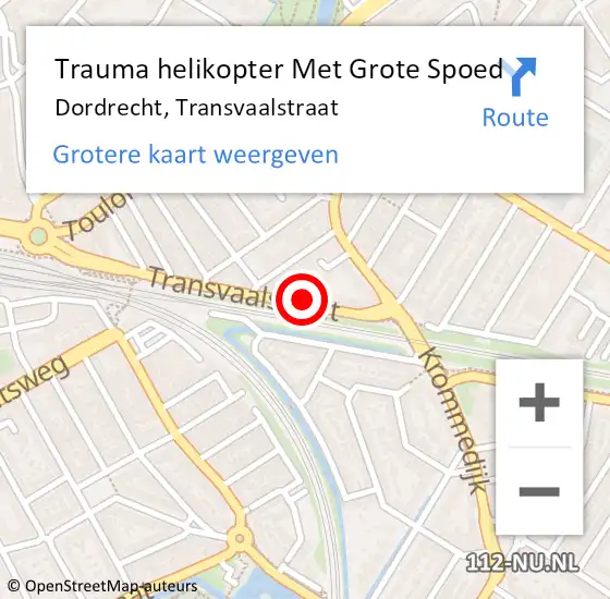 Locatie op kaart van de 112 melding: Trauma helikopter Met Grote Spoed Naar Dordrecht, Transvaalstraat op 19 oktober 2023 20:34