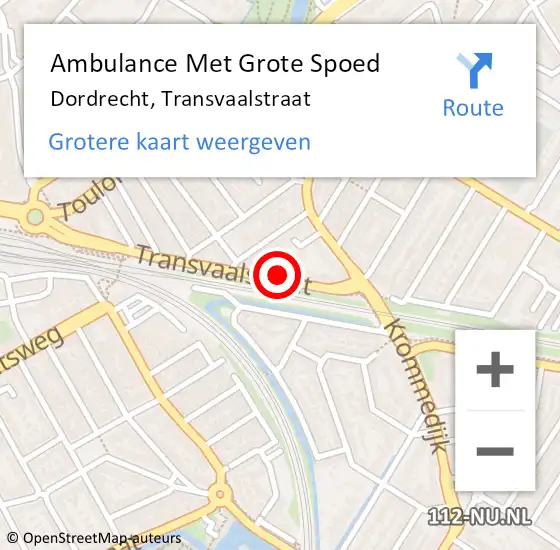 Locatie op kaart van de 112 melding: Ambulance Met Grote Spoed Naar Dordrecht, Transvaalstraat op 19 oktober 2023 20:41
