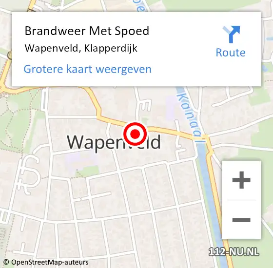 Locatie op kaart van de 112 melding: Brandweer Met Spoed Naar Wapenveld, Klapperdijk op 19 oktober 2023 20:50