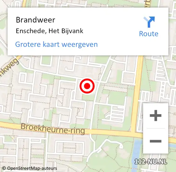 Locatie op kaart van de 112 melding: Brandweer Enschede, Het Bijvank op 19 oktober 2023 20:56