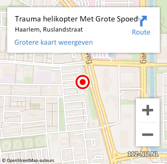 Locatie op kaart van de 112 melding: Trauma helikopter Met Grote Spoed Naar Haarlem, Ruslandstraat op 19 oktober 2023 21:13