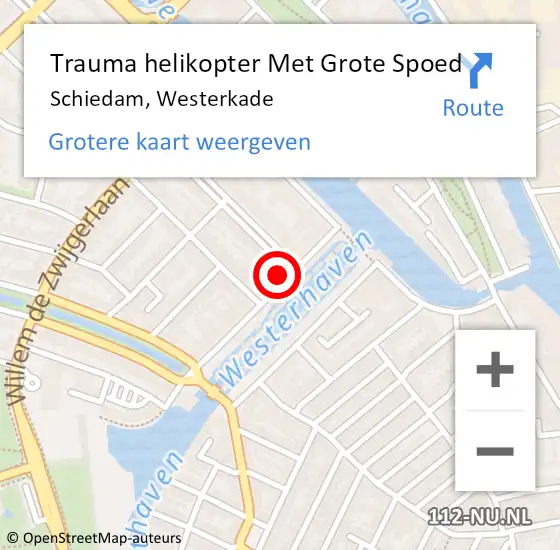 Locatie op kaart van de 112 melding: Trauma helikopter Met Grote Spoed Naar Schiedam, Westerkade op 19 oktober 2023 21:32