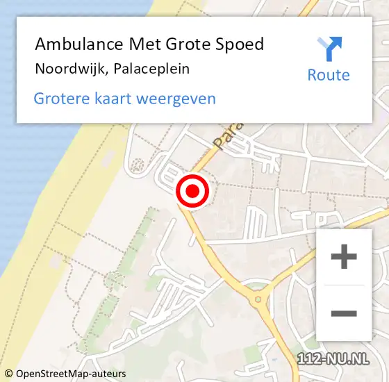 Locatie op kaart van de 112 melding: Ambulance Met Grote Spoed Naar Noordwijk, Palaceplein op 19 oktober 2023 22:27