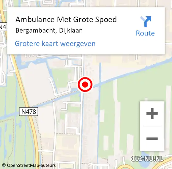 Locatie op kaart van de 112 melding: Ambulance Met Grote Spoed Naar Bergambacht, Dijklaan op 19 oktober 2023 22:36