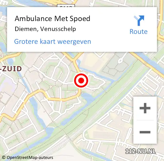 Locatie op kaart van de 112 melding: Ambulance Met Spoed Naar Diemen, Venusschelp op 19 oktober 2023 23:04