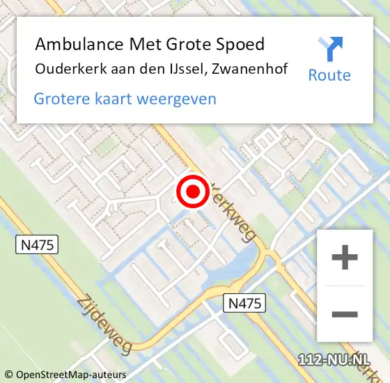 Locatie op kaart van de 112 melding: Ambulance Met Grote Spoed Naar Ouderkerk aan den IJssel, Zwanenhof op 19 oktober 2023 23:20