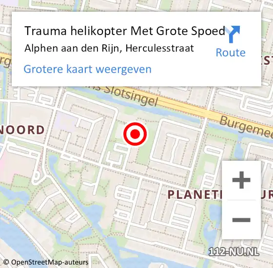 Locatie op kaart van de 112 melding: Trauma helikopter Met Grote Spoed Naar Alphen aan den Rijn, Herculesstraat op 19 oktober 2023 23:29