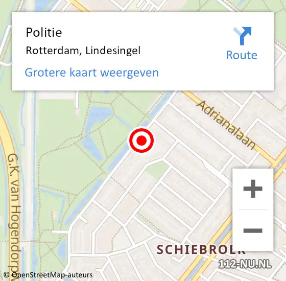 Locatie op kaart van de 112 melding: Politie Rotterdam, Lindesingel op 19 oktober 2023 23:46