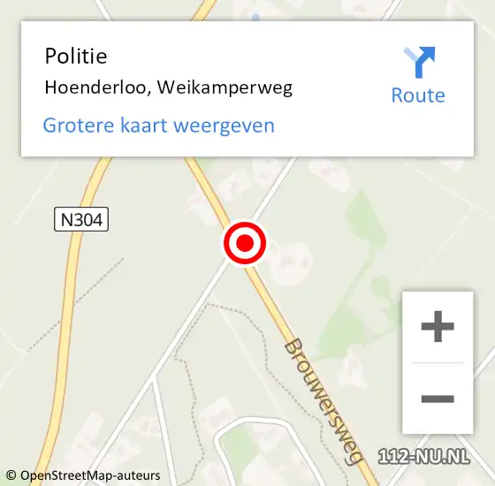 Locatie op kaart van de 112 melding: Politie Hoenderloo, Weikamperweg op 20 oktober 2023 00:34