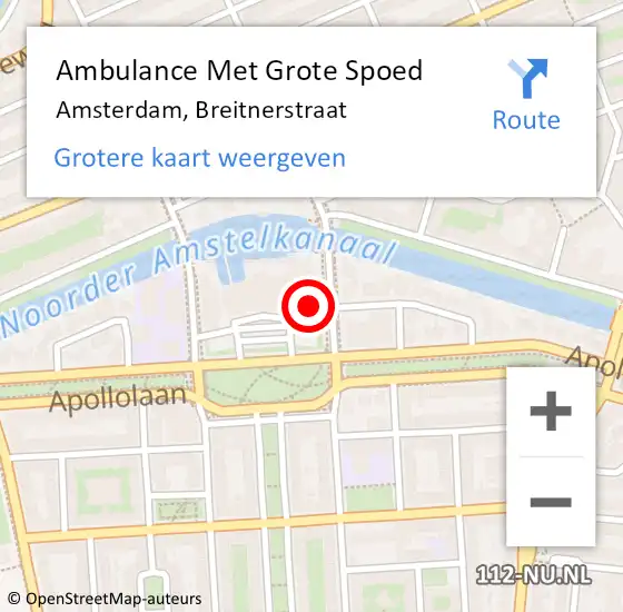 Locatie op kaart van de 112 melding: Ambulance Met Grote Spoed Naar Amsterdam, Breitnerstraat op 20 oktober 2023 02:02