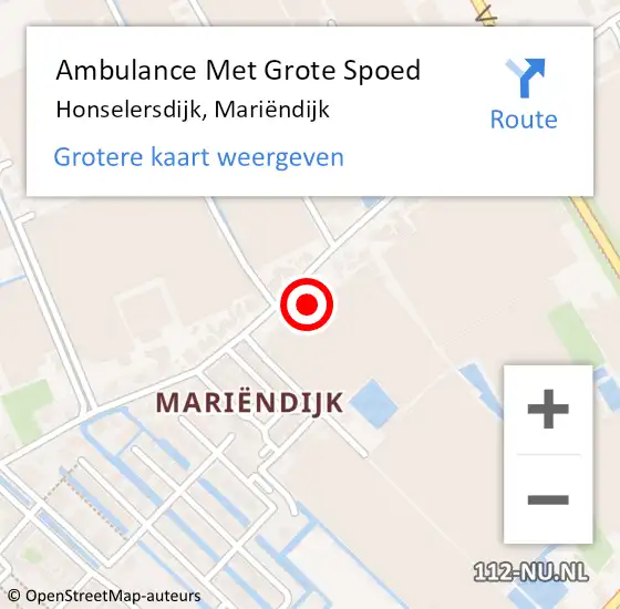 Locatie op kaart van de 112 melding: Ambulance Met Grote Spoed Naar Honselersdijk, Mariëndijk op 20 oktober 2023 03:46
