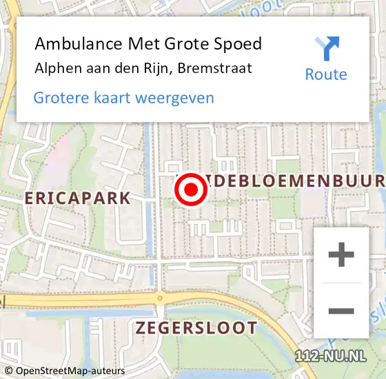 Locatie op kaart van de 112 melding: Ambulance Met Grote Spoed Naar Alphen aan den Rijn, Bremstraat op 20 oktober 2023 05:50