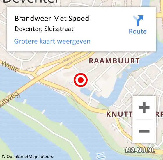 Locatie op kaart van de 112 melding: Brandweer Met Spoed Naar Deventer, Sluisstraat op 20 oktober 2023 06:43