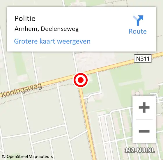 Locatie op kaart van de 112 melding: Politie Arnhem, Deelenseweg op 20 oktober 2023 07:27