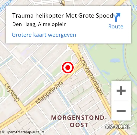 Locatie op kaart van de 112 melding: Trauma helikopter Met Grote Spoed Naar Den Haag, Almeloplein op 20 oktober 2023 08:12