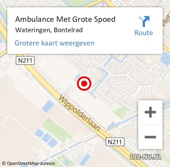 Locatie op kaart van de 112 melding: Ambulance Met Grote Spoed Naar Wateringen, Bontelrad op 20 oktober 2023 08:59