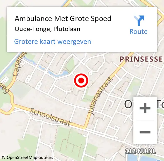 Locatie op kaart van de 112 melding: Ambulance Met Grote Spoed Naar Oude-Tonge, Plutolaan op 20 oktober 2023 09:13