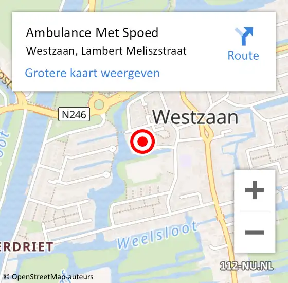 Locatie op kaart van de 112 melding: Ambulance Met Spoed Naar Westzaan, Lambert Meliszstraat op 20 oktober 2023 09:54