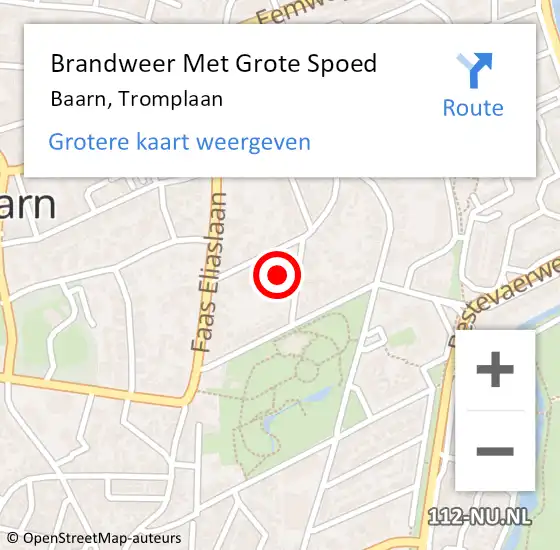 Locatie op kaart van de 112 melding: Brandweer Met Grote Spoed Naar Baarn, Tromplaan op 20 oktober 2023 09:55