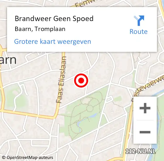 Locatie op kaart van de 112 melding: Brandweer Geen Spoed Naar Baarn, Tromplaan op 20 oktober 2023 09:58