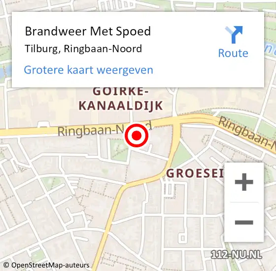 Locatie op kaart van de 112 melding: Brandweer Met Spoed Naar Tilburg, Ringbaan-Noord op 20 oktober 2023 10:22