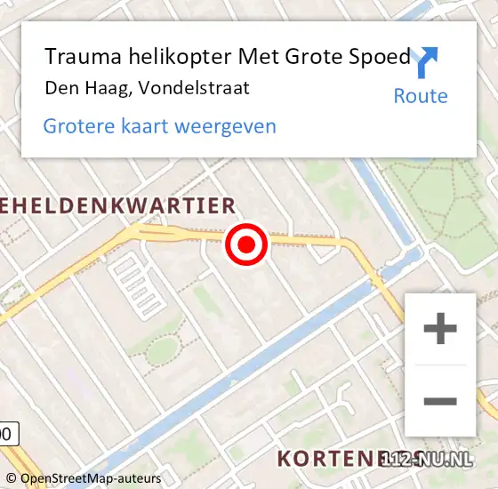 Locatie op kaart van de 112 melding: Trauma helikopter Met Grote Spoed Naar Den Haag, Vondelstraat op 20 oktober 2023 10:32