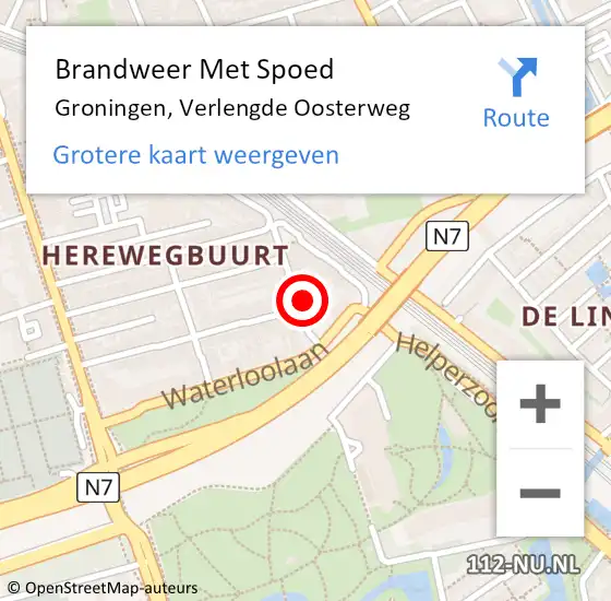 Locatie op kaart van de 112 melding: Brandweer Met Spoed Naar Groningen, Verlengde Oosterweg op 20 oktober 2023 10:34