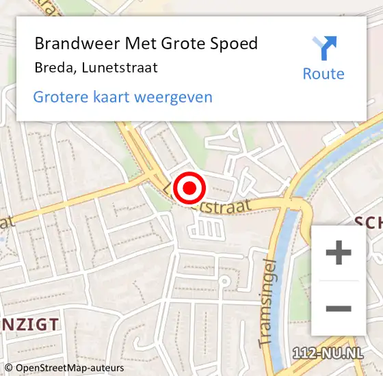 Locatie op kaart van de 112 melding: Brandweer Met Grote Spoed Naar Breda, Lunetstraat op 20 oktober 2023 11:16