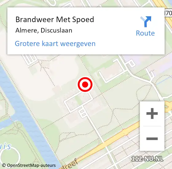 Locatie op kaart van de 112 melding: Brandweer Met Spoed Naar Almere, Discuslaan op 20 oktober 2023 11:32