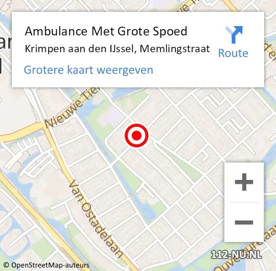 Locatie op kaart van de 112 melding: Ambulance Met Grote Spoed Naar Krimpen aan den IJssel, Memlingstraat op 20 oktober 2023 11:47