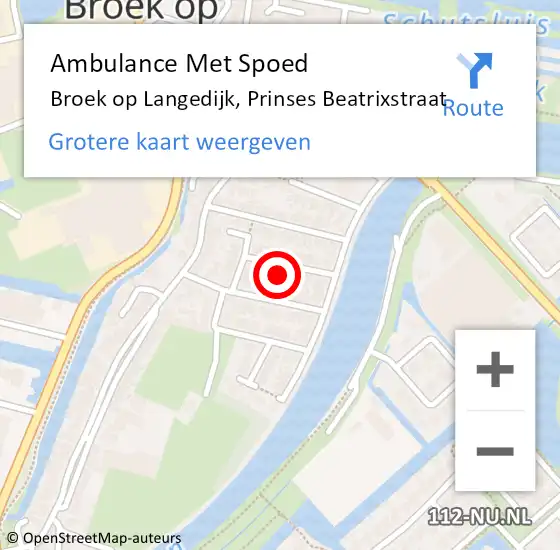 Locatie op kaart van de 112 melding: Ambulance Met Spoed Naar Broek op Langedijk, Prinses Beatrixstraat op 20 oktober 2023 11:57