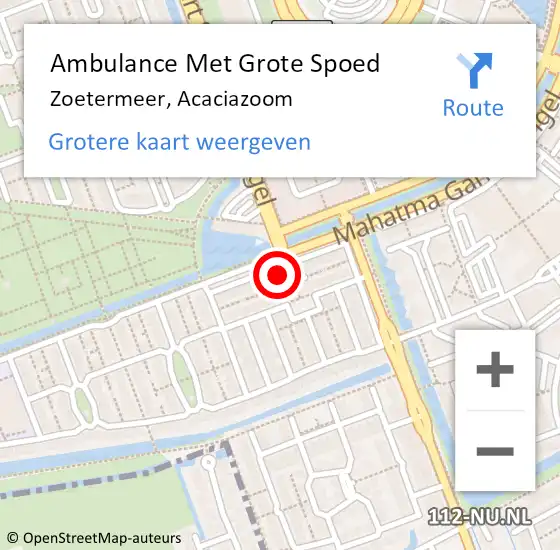 Locatie op kaart van de 112 melding: Ambulance Met Grote Spoed Naar Zoetermeer, Acaciazoom op 20 oktober 2023 12:07