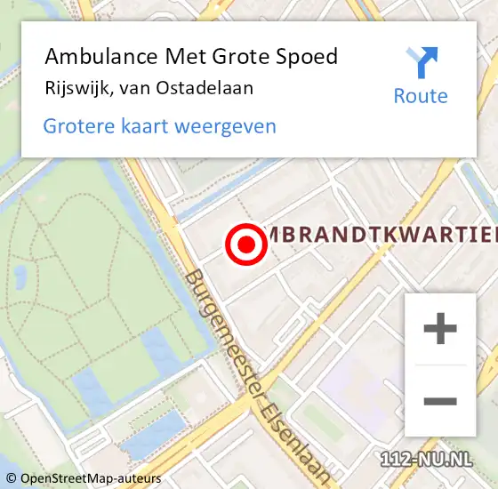 Locatie op kaart van de 112 melding: Ambulance Met Grote Spoed Naar Rijswijk, van Ostadelaan op 20 oktober 2023 12:24