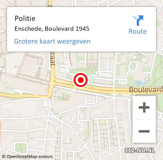 Locatie op kaart van de 112 melding: Politie Enschede, Boulevard 1945 op 20 oktober 2023 12:30
