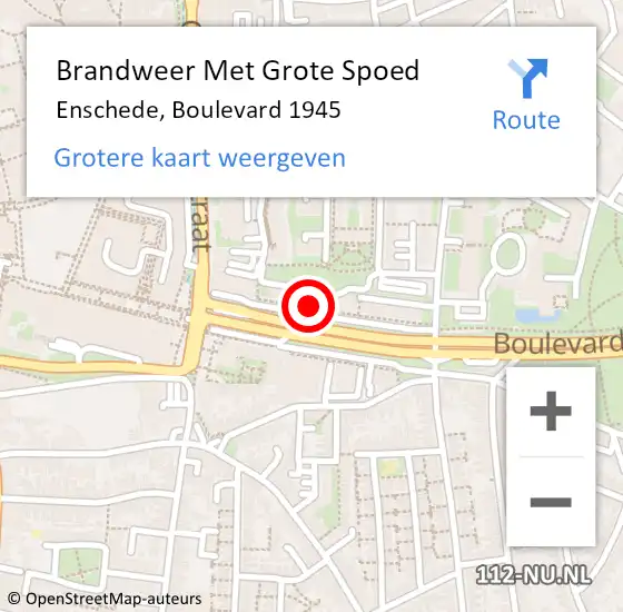 Locatie op kaart van de 112 melding: Brandweer Met Grote Spoed Naar Enschede, Boulevard 1945 op 20 oktober 2023 12:31