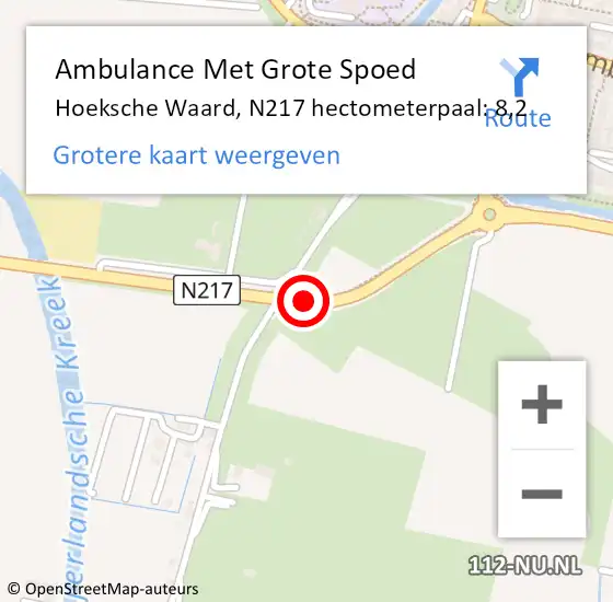 Locatie op kaart van de 112 melding: Ambulance Met Grote Spoed Naar Hoeksche Waard, N217 hectometerpaal: 8,2 op 20 oktober 2023 12:49