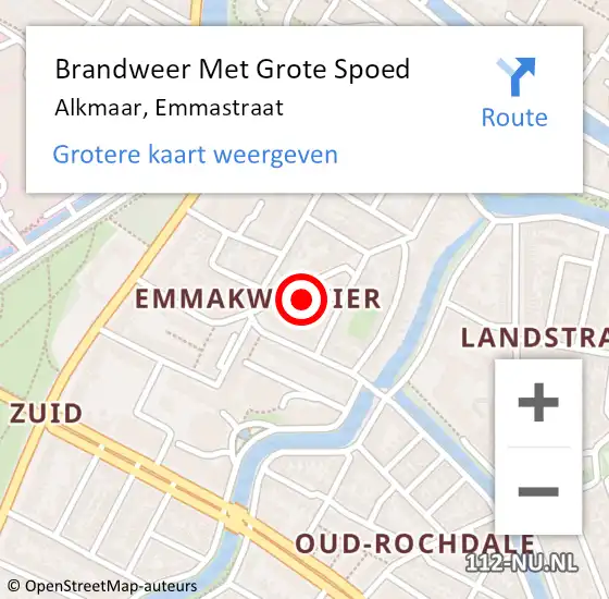 Locatie op kaart van de 112 melding: Brandweer Met Grote Spoed Naar Alkmaar, Emmastraat op 20 oktober 2023 12:56
