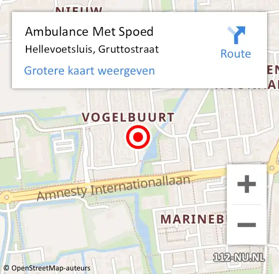 Locatie op kaart van de 112 melding: Ambulance Met Spoed Naar Hellevoetsluis, Gruttostraat op 20 oktober 2023 13:07