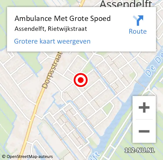 Locatie op kaart van de 112 melding: Ambulance Met Grote Spoed Naar Assendelft, Rietwijkstraat op 20 oktober 2023 13:10