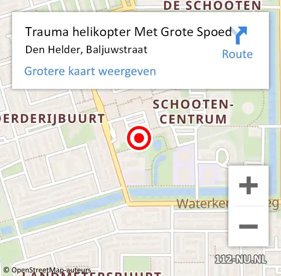 Locatie op kaart van de 112 melding: Trauma helikopter Met Grote Spoed Naar Den Helder, Baljuwstraat op 20 oktober 2023 13:16