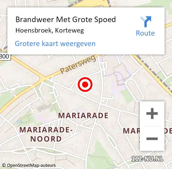 Locatie op kaart van de 112 melding: Brandweer Met Grote Spoed Naar Hoensbroek, Korteweg op 20 oktober 2023 13:19