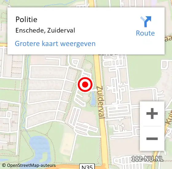 Locatie op kaart van de 112 melding: Politie Enschede, Zuiderval op 20 oktober 2023 14:03