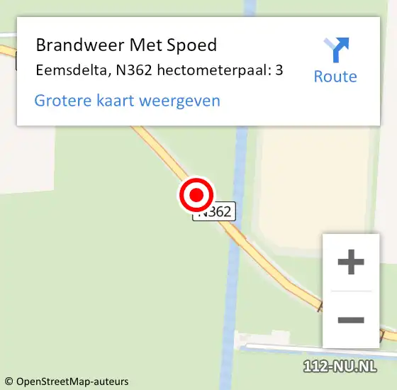 Locatie op kaart van de 112 melding: Brandweer Met Spoed Naar Eemsdelta, N362 hectometerpaal: 3 op 20 oktober 2023 14:04