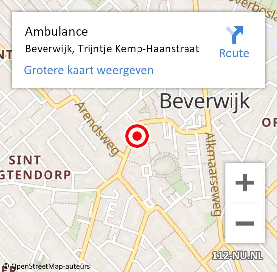 Locatie op kaart van de 112 melding: Ambulance Beverwijk, Trijntje Kemp-Haanstraat op 20 oktober 2023 14:16