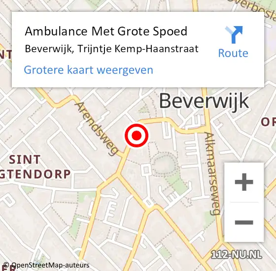 Locatie op kaart van de 112 melding: Ambulance Met Grote Spoed Naar Beverwijk, Trijntje Kemp-Haanstraat op 20 oktober 2023 14:25