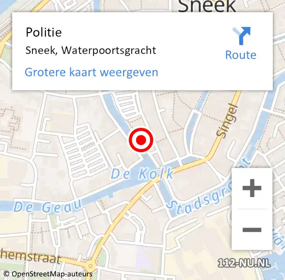 Locatie op kaart van de 112 melding: Politie Sneek, Waterpoortsgracht op 20 oktober 2023 14:28