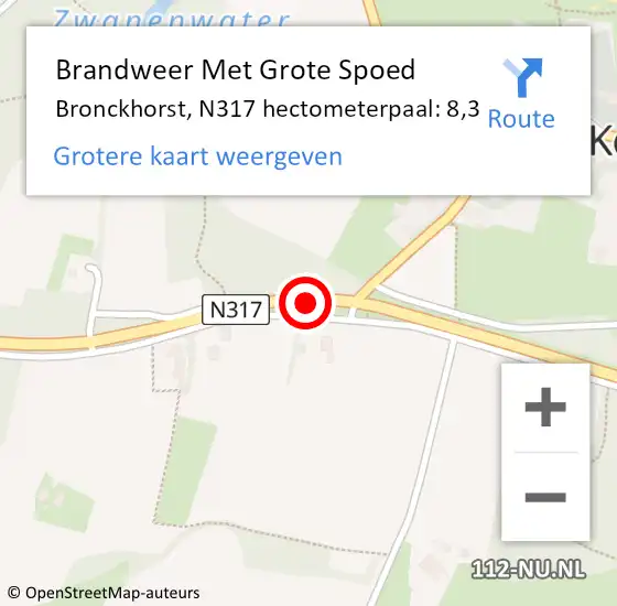 Locatie op kaart van de 112 melding: Brandweer Met Grote Spoed Naar Bronckhorst, N317 hectometerpaal: 8,3 op 20 oktober 2023 14:37