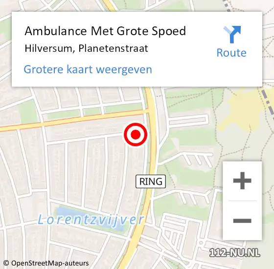 Locatie op kaart van de 112 melding: Ambulance Met Grote Spoed Naar Hilversum, Planetenstraat op 12 september 2014 10:12