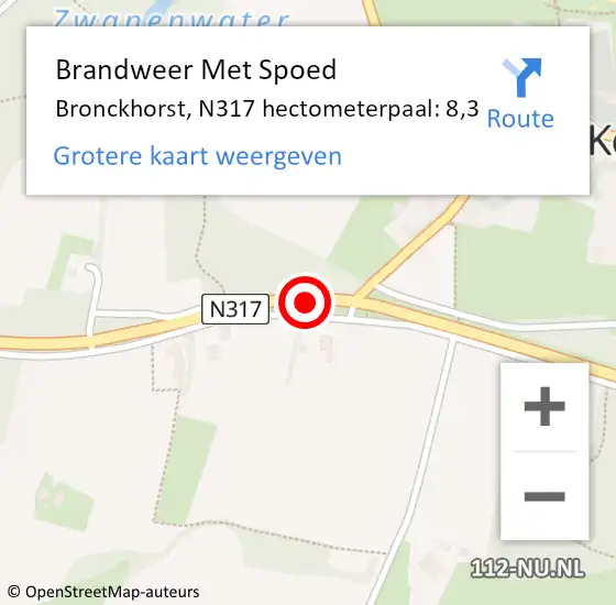 Locatie op kaart van de 112 melding: Brandweer Met Spoed Naar Bronckhorst, N317 hectometerpaal: 8,3 op 20 oktober 2023 15:19